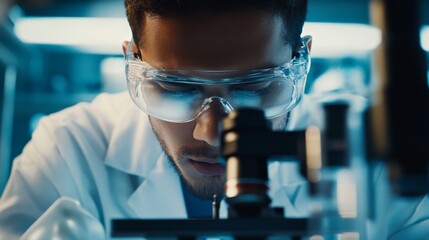 Poster - Scientist explores microscopic world under laboratory microscope