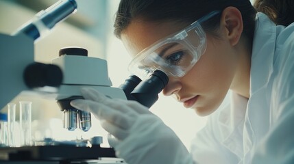 Poster - Scientist analyzes microscopic samples using advanced microscope techniques