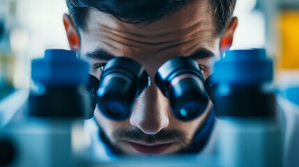 Poster - Scientist studies microorganisms using advanced microscopy techniques