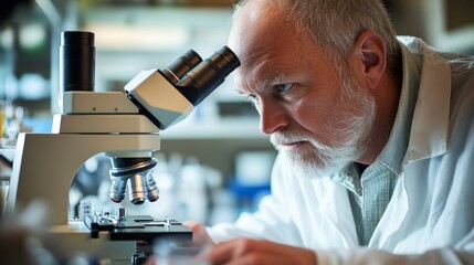 Poster - Expert scientist analyzes samples under microscope in laboratory