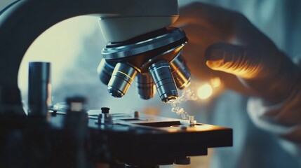 Poster - Scientists examine microscopic samples under advanced microscope for breakthrough discoveries