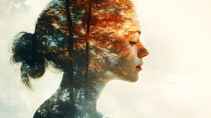 Poster - Woman Profile with Beautiful Nature Overlay