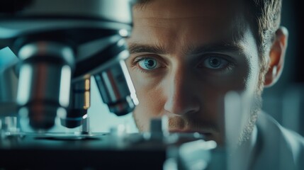 Poster - Scientist analyzes samples under microscope in cutting-edge research