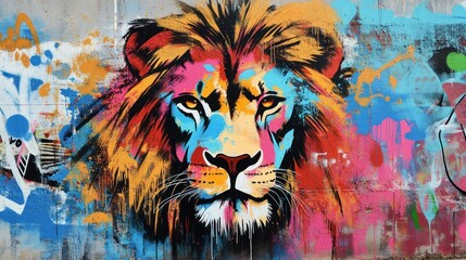 Poster - Vibrant Lion Graffiti Mural