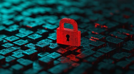 Poster - A red padlock sits prominently on a keyboard, symbolizing digital security and protection in the online world.