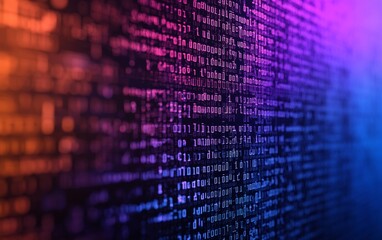 Poster - Abstract digital background featuring vibrant binary code in blue, purple, and orange tones.