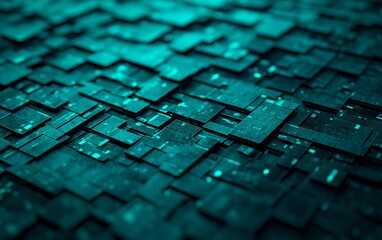 Poster - Abstract digital pattern featuring overlapping squares in shades of teal and black.