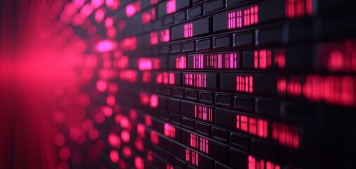 Poster - Abstract illustration of vibrant red digital patterns on a dark background, showcasing modern technology concepts.