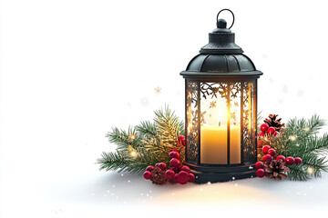 Illustration of a Christmas lantern with a glowing candle. Isolated on a white background.