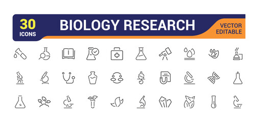 Wall Mural - biology icons in linear style. includes thin line genomics, genome, microscope, line, research, tech