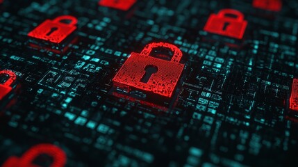 Poster - Digital security locks on a circuit background, highlighting cybersecurity and data protection themes.