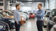 © mirifadapt - Happy man buying new car, man customer male buyer client, new automobile in showroom vehicle salon