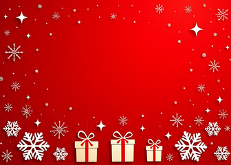 Poster - A red Christmas card featuring a decorative design of snowflakes stars and gifts all rendered in vector style as an EPS 10 file