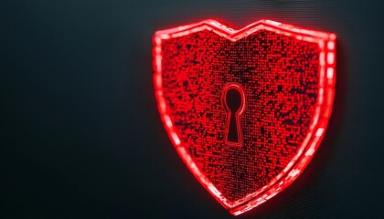 Poster - Stylized red shield symbol with a keyhole, representing digital security and protection against threats.