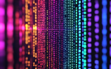 Poster - Vibrant abstract digital binary code in shades of blue, pink, and purple for tech-themed designs.