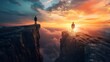 © Wuttichai - Silhouetted Figure Stands Atop Dramatic Cliff at Stunning Sunset