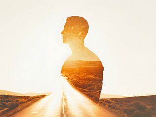 Aufkleber - Sunset Road with Silhouette Overlay