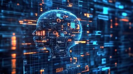 Aufkleber - Artificial intelligence big data brain, business cg, cloud computing, communication, computer graphics, concept, creative, cyber, deep learning, automation, digital transformation