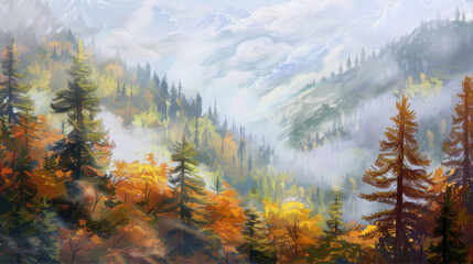 Wall Mural - Misty autumn mountains
