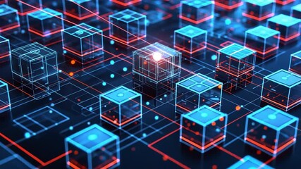 Poster - Blockchain technology background, featuring digital ledgers, 
