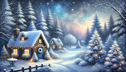 Wall Mural - christmas tree in the snow