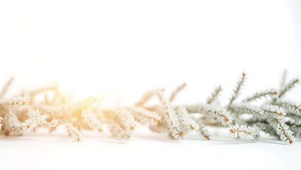 A festive Christmas garland stands alone against a pure white background radiating warmth and inviting a sense of cozy holiday cheer