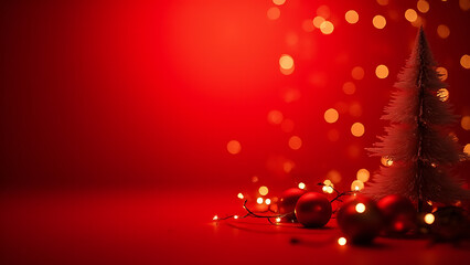 Aufkleber - A festive Christmas background features a xmas tree amidst sparkle bokeh lights on a vibrant red canvas with space for holiday greetings