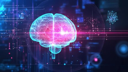 Poster - Technology background with machine learning themes, neural networks, data clusters, and interconnected AI symbols,	
