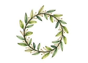 Aufkleber - A delicate watercolor Christmas wreath stands alone on a clean white background its metallic details catching the light in subtle elegance