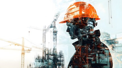 Poster - Construction Worker Silhouette with Cityscape Background