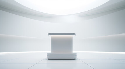Poster - Futuristic pedestal with neon glow. Product presentation mock up for cosmetic product display. Podium, stage, pedestal or platform.