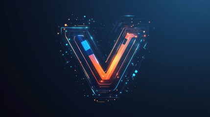 Poster - Abstract Digital Letter V with Glowing Lines