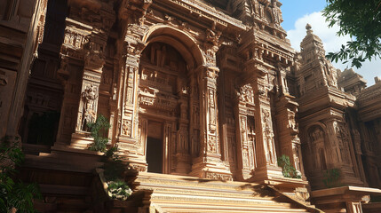Poster - Detailed carvings of an ancient temple, capturing its history and art.