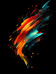 Sticker - Abstract, flowing brushstrokes of red, orange, and blue on a dark background, evoking motion and energy with vibrant colours.