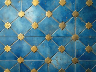 Wall Mural - Blue and Gold Tiled Wall with Stars