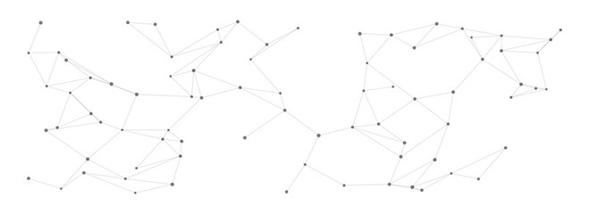Poster - Minimalist network pattern of interconnected grey dots linked by thin lines on white background. Clean geometric design, elegant constellation-like structure. Connectivity, technology.
