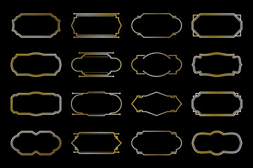 Aufkleber - Thin geometric frame set. Collection of linear gold frame art deco style. Luxury gold borders for wedding invitation oval decoration