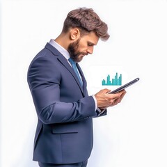 Poster - Businessman using tablet with charts.