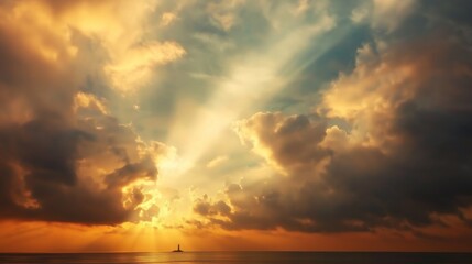 Poster - lighthouse on the coast with beautiful clouds. Calm and peaceful