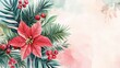 © ILIUSIA - Poinsettia and berries Christmas floral arrangement watercolor.