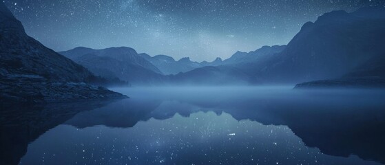 Wall Mural - A beautiful night sky with a lake in the foreground
