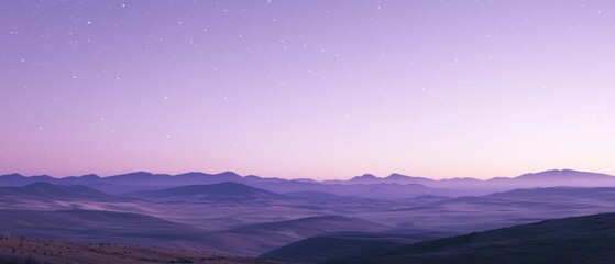 Wall Mural - A beautiful purple sky with stars and mountains in the background