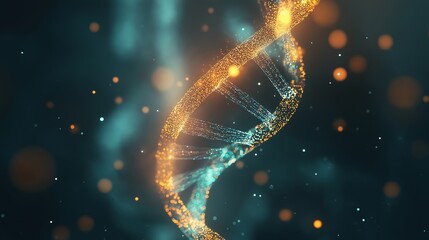 Poster - DNA spiral created from glowing data particles. Open space on the background