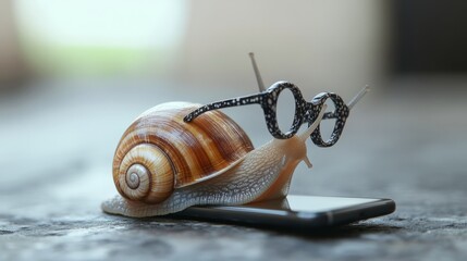snail with sunglasses on the road. funny animals