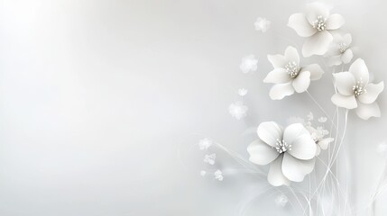 Poster - A soft grey background adorned with delicate floral designs in white, creating an elegant and romantic atmosphere.
