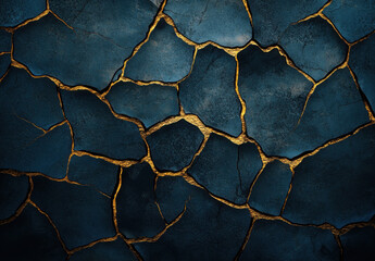 Aufkleber - Abstract background with a cracked black and gold texture, in a dark blue. 