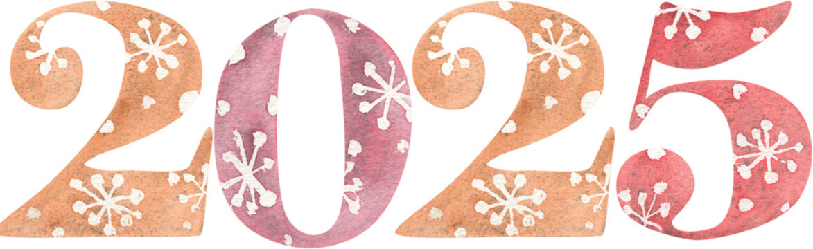 New Year's composition 2025 with watercolor numbers 