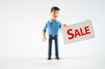 Wall Mural - toy man holding a sign with the text (Sale)