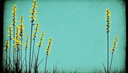 Wall Mural - Abstract art of yellow wildflowers against a blue-green background.