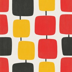 Wall Mural - Abstract geometric pattern with red, yellow, and black squares on a white background.